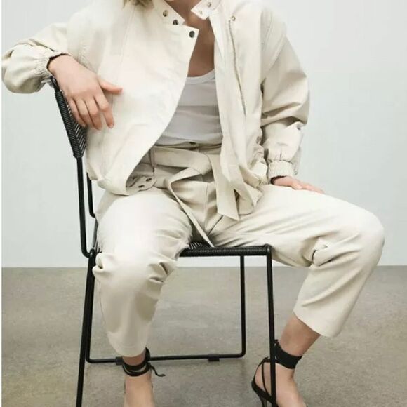 NWT Zara slouchy leather pants ecru S - Picture 10 of 10